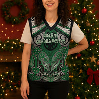 Aotearoa Iwi Ngati Maniapoto Personalised Christmas Knitted V-Neck Vest Maori Kowhaiwhai Pattern