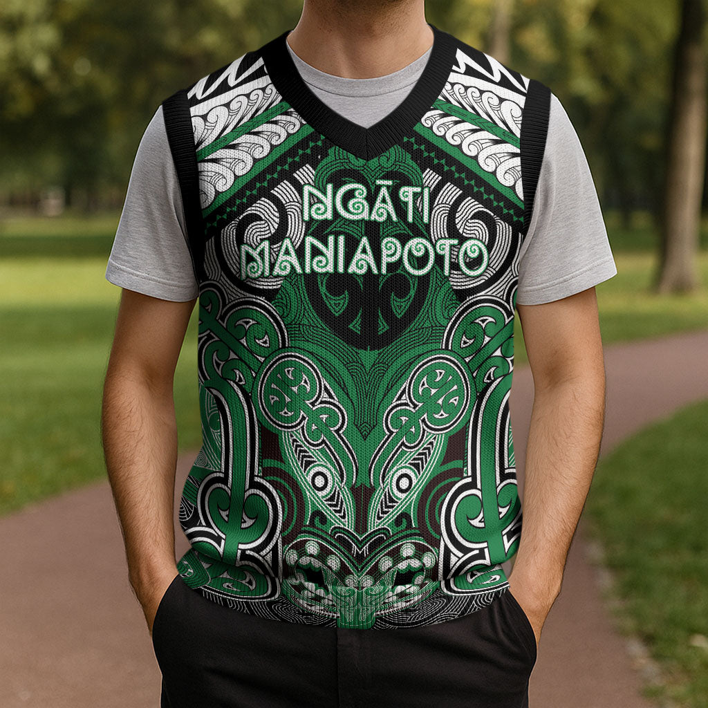Aotearoa Iwi Ngati Maniapoto Personalised Christmas Knitted V-Neck Vest Maori Kowhaiwhai Pattern