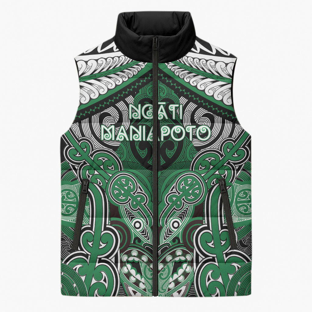 Aotearoa Iwi Ngati Maniapoto Personalised Sleeveless Puffer Jacket Maori Kowhaiwhai Pattern