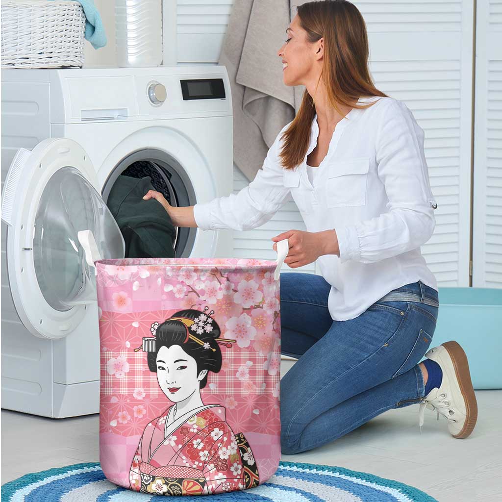 Japanese Geisha Cherry Blossom Laundry Basket Pink Palaka Hawaii Pattern Fusion Design