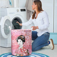 Japanese Geisha Cherry Blossom Laundry Basket Pink Palaka Hawaii Pattern Fusion Design