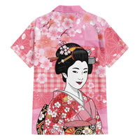 Japanese Geisha Cherry Blossom Family Matching Off Shoulder Maxi Dress and Hawaiian Shirt Pink Palaka Hawaii Pattern Fusion Design LT19 - Polynesian Pride