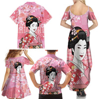 Japanese Geisha Cherry Blossom Family Matching Summer Maxi Dress and Hawaiian Shirt Pink Palaka Hawaii Pattern Fusion Design LT19 - Polynesian Pride