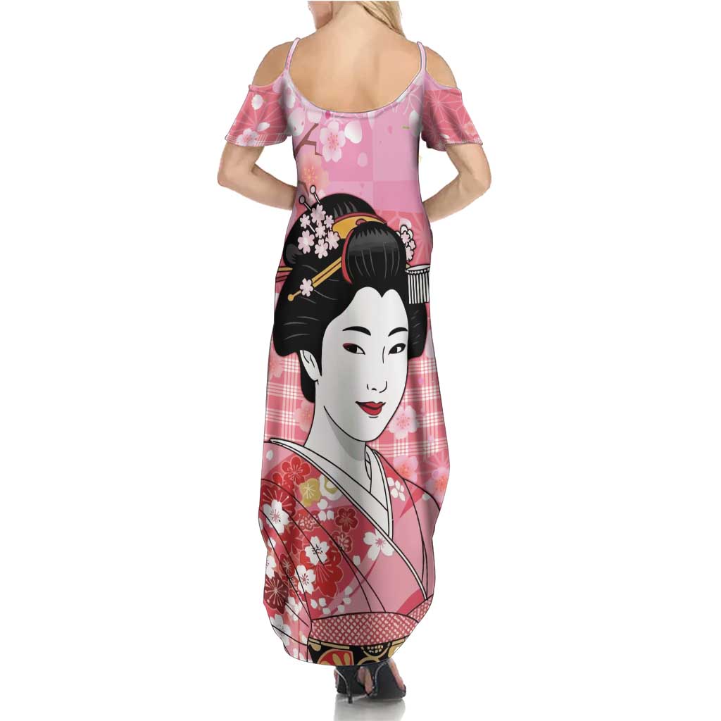 Japanese Geisha Cherry Blossom Family Matching Summer Maxi Dress and Hawaiian Shirt Pink Palaka Hawaii Pattern Fusion Design LT19 - Polynesian Pride