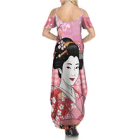 Japanese Geisha Cherry Blossom Family Matching Summer Maxi Dress and Hawaiian Shirt Pink Palaka Hawaii Pattern Fusion Design LT19 - Polynesian Pride