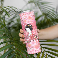 Japanese Geisha Cherry Blossom Skinny Tumbler Pink Palaka Hawaii Pattern Fusion Design