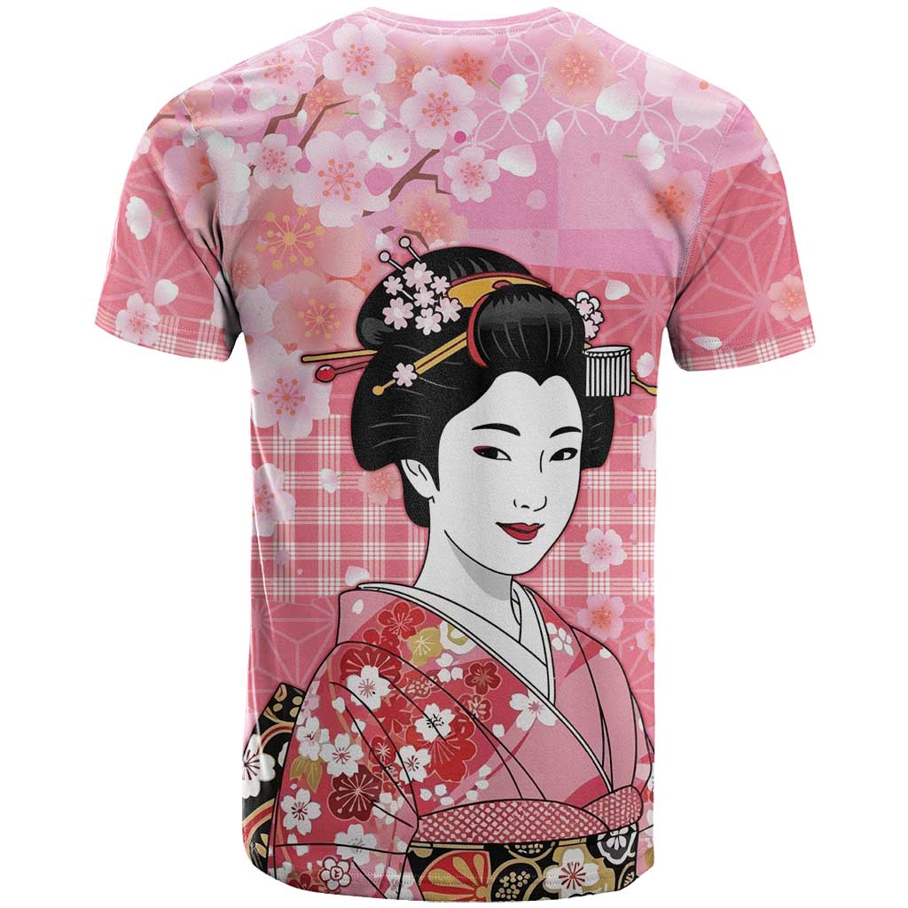 Japanese Geisha Cherry Blossom T Shirt Pink Palaka Hawaii Pattern Fusion Design