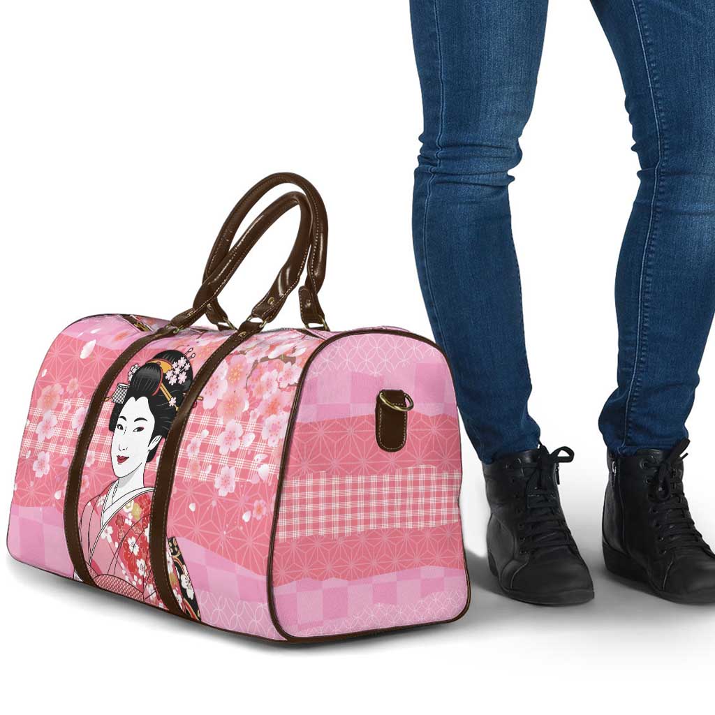 Japanese Geisha Cherry Blossom Travel Bag Pink Palaka Hawaii Pattern Fusion Design