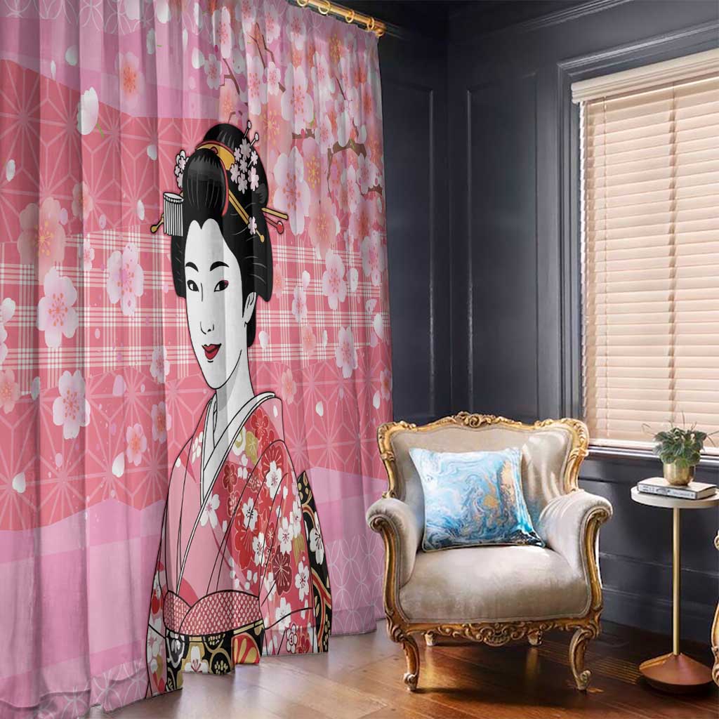 Japanese Geisha Cherry Blossom Window Curtain Pink Palaka Hawaii Pattern Fusion Design LT19 - Polynesian Pride