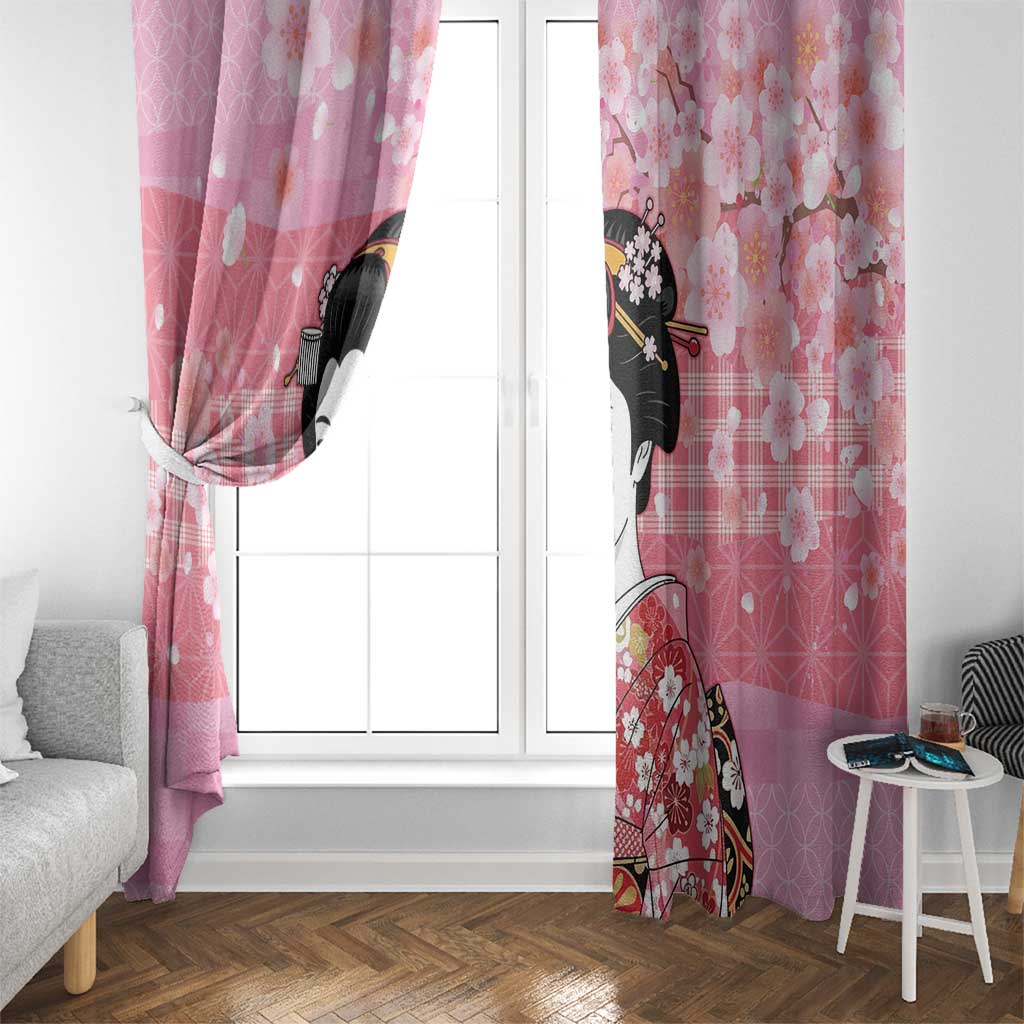 Japanese Geisha Cherry Blossom Window Curtain Pink Palaka Hawaii Pattern Fusion Design LT19 - Polynesian Pride