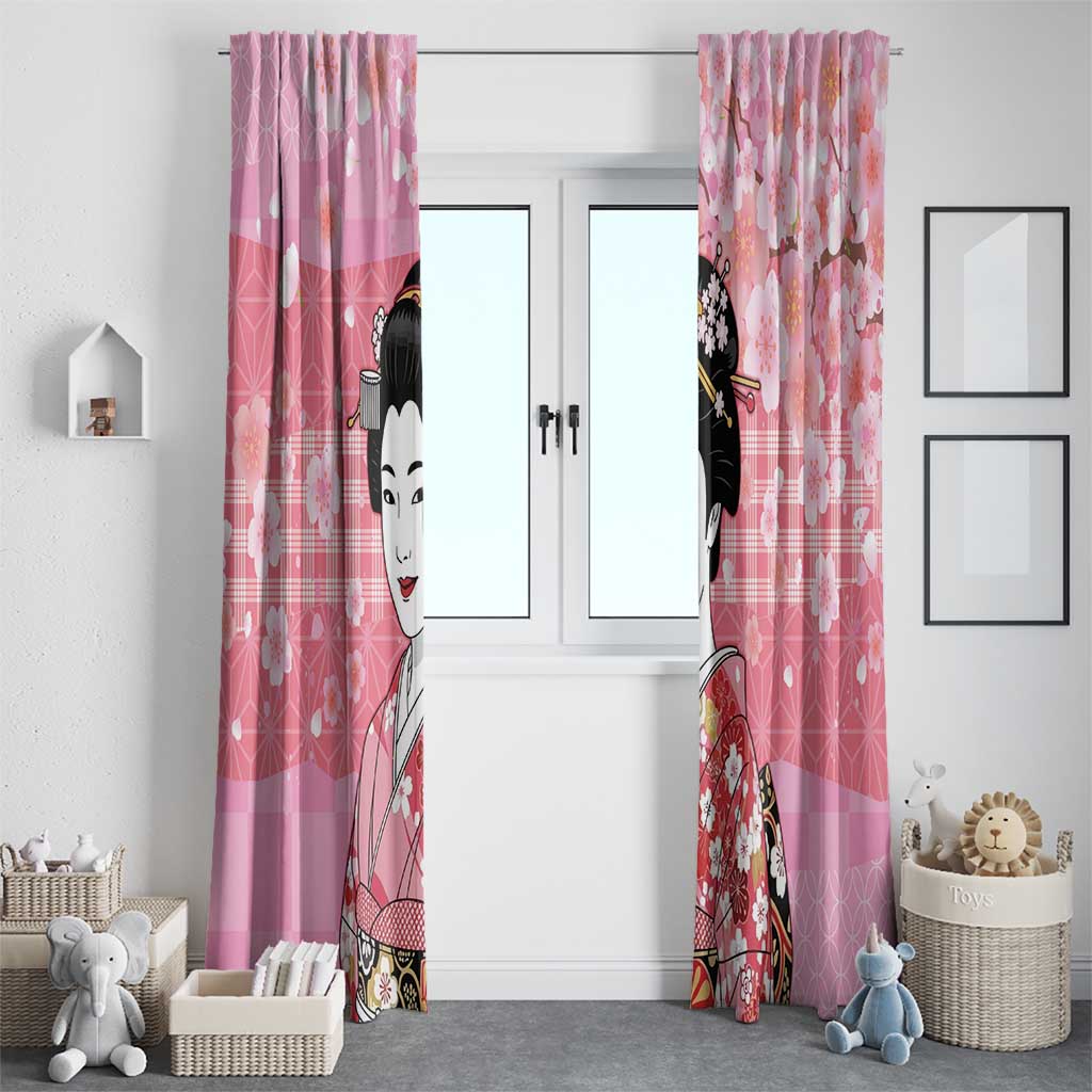 Japanese Geisha Cherry Blossom Window Curtain Pink Palaka Hawaii Pattern Fusion Design LT19 - Polynesian Pride