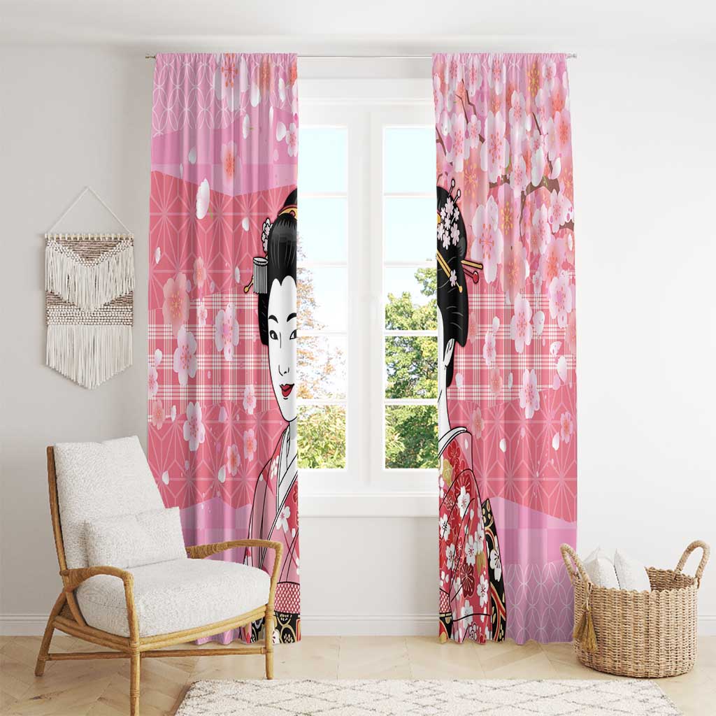 Japanese Geisha Cherry Blossom Window Curtain Pink Palaka Hawaii Pattern Fusion Design LT19 - Polynesian Pride