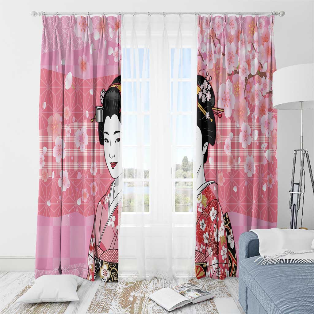 Japanese Geisha Cherry Blossom Window Curtain Pink Palaka Hawaii Pattern Fusion Design LT19 - Polynesian Pride