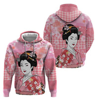 Japanese Geisha Cherry Blossom Zip Hoodie Pink Palaka Hawaii Pattern Fusion Design LT19 - Polynesian Pride