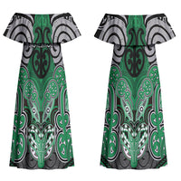 Aotearoa Iwi Ngai Tahu Personalised Couples Matching Off Shoulder Maxi Dress and Long Sleeve Button Shirt Maori Kowhaiwhai Pattern