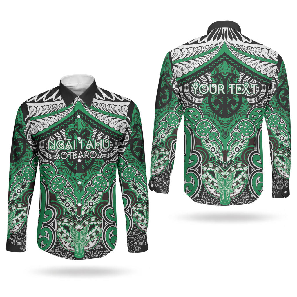 Aotearoa Iwi Ngai Tahu Personalised Couples Matching Off The Shoulder Long Sleeve Dress and Long Sleeve Button Shirt Maori Kowhaiwhai Pattern