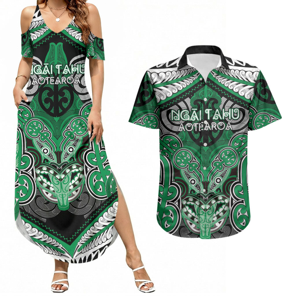 Aotearoa Iwi Ngai Tahu Personalised Couples Matching Summer Maxi Dress and Hawaiian Shirt Maori Kowhaiwhai Pattern