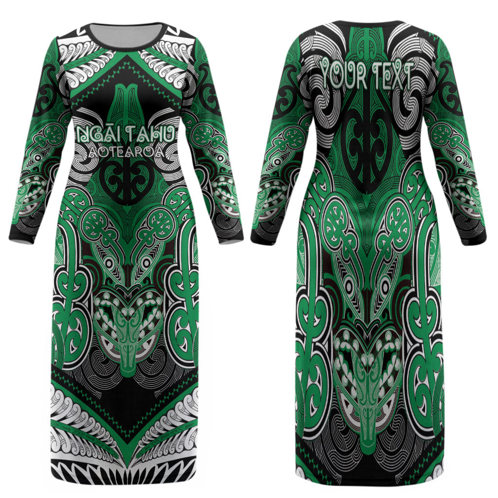 Aotearoa Iwi Ngai Tahu Personalised Family Matching Long Sleeve Bodycon Dress and Hawaiian Shirt Maori Kowhaiwhai Pattern