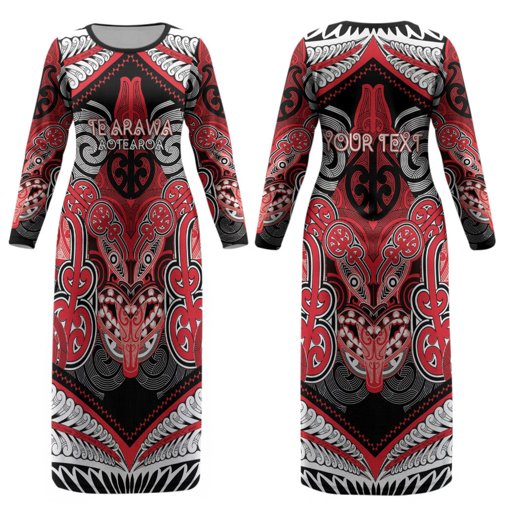 Aotearoa Iwi Te Arawa Personalised Couples Matching Long Sleeve Bodycon Dress and Long Sleeve Button Shirt Maori Kowhaiwhai Pattern
