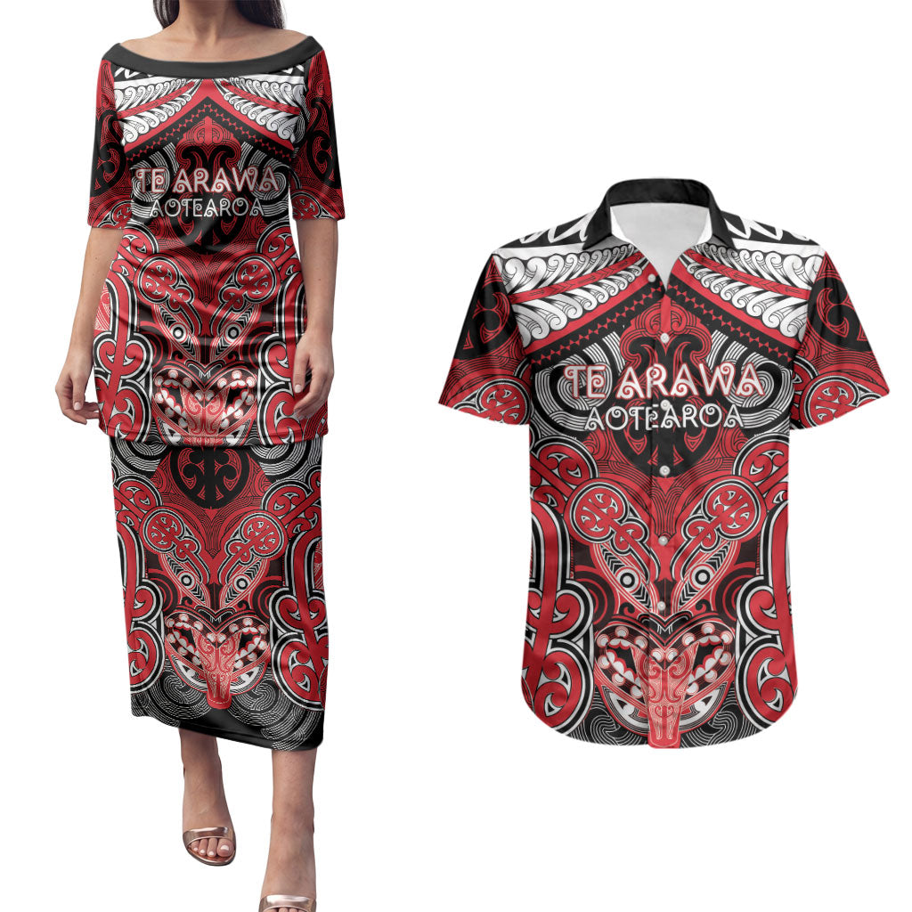 Aotearoa Iwi Te Arawa Personalised Couples Matching Puletasi and Hawaiian Shirt Maori Kowhaiwhai Pattern