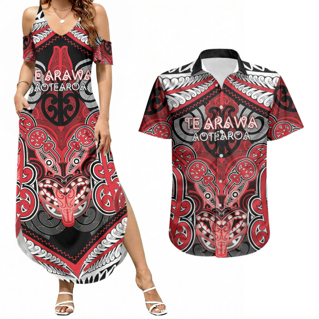 Aotearoa Iwi Te Arawa Personalised Couples Matching Summer Maxi Dress and Hawaiian Shirt Maori Kowhaiwhai Pattern