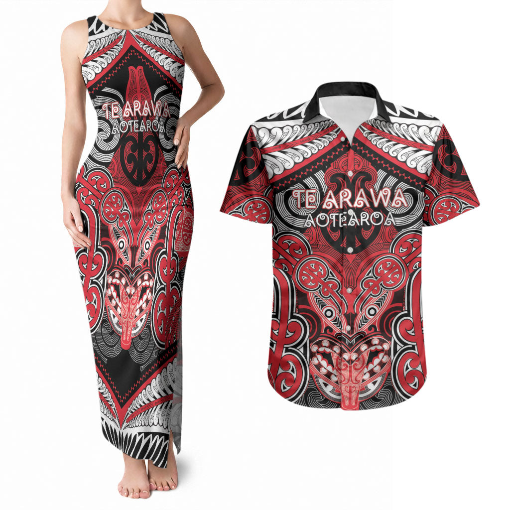 Aotearoa Iwi Te Arawa Personalised Couples Matching Tank Maxi Dress and Hawaiian Shirt Maori Kowhaiwhai Pattern
