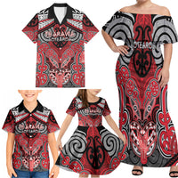 Aotearoa Iwi Te Arawa Personalised Family Matching Off Shoulder Maxi Dress and Hawaiian Shirt Maori Kowhaiwhai Pattern