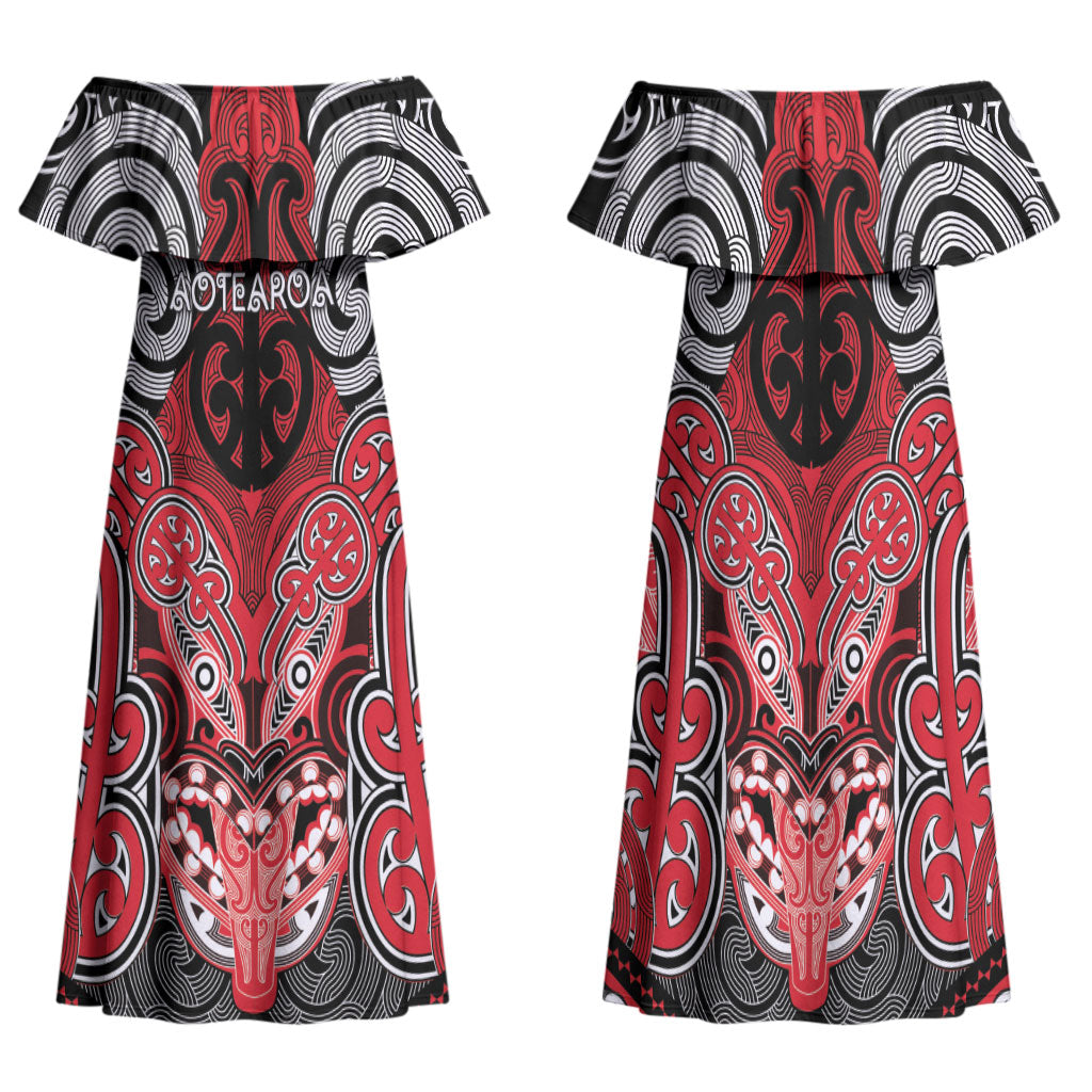 Aotearoa Iwi Te Arawa Personalised Family Matching Off Shoulder Maxi Dress and Hawaiian Shirt Maori Kowhaiwhai Pattern