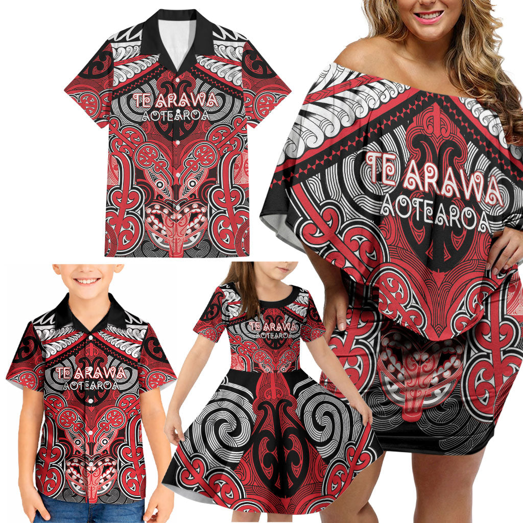 Aotearoa Iwi Te Arawa Personalised Family Matching Off Shoulder Short Dress and Hawaiian Shirt Maori Kowhaiwhai Pattern