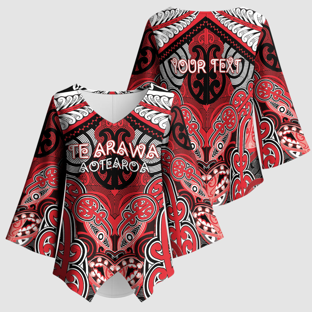 Aotearoa Iwi Te Arawa Personalised Kimono Sleeve Blouse Maori Kowhaiwhai Pattern