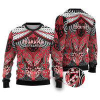 Aotearoa Iwi Te Arawa Personalised Ugly Christmas Sweater Maori Kowhaiwhai Pattern LT19 Red - Polynesian Pride