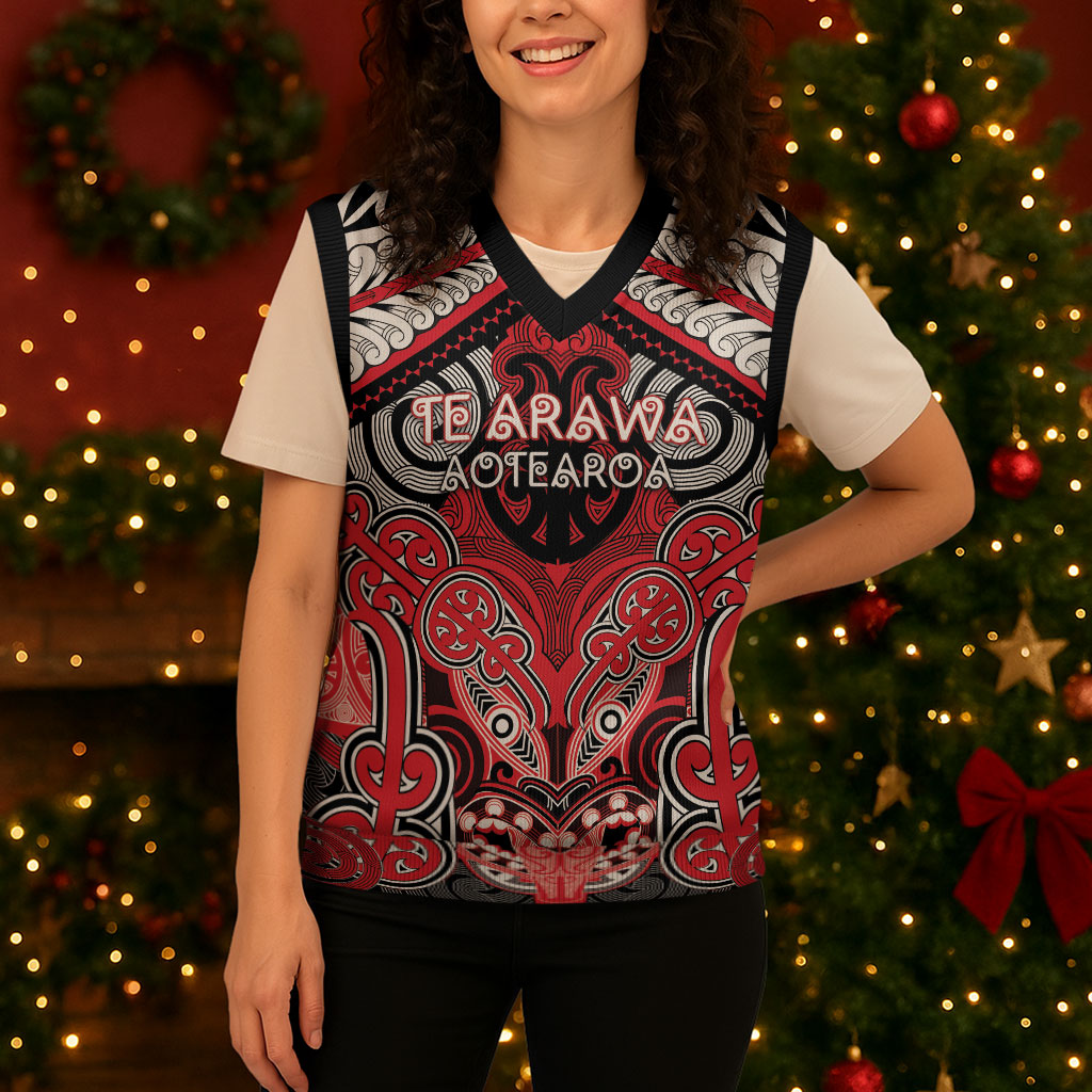 Aotearoa Iwi Te Arawa Personalised Christmas Knitted V-Neck Vest Maori Kowhaiwhai Pattern LT19 - Polynesian Pride