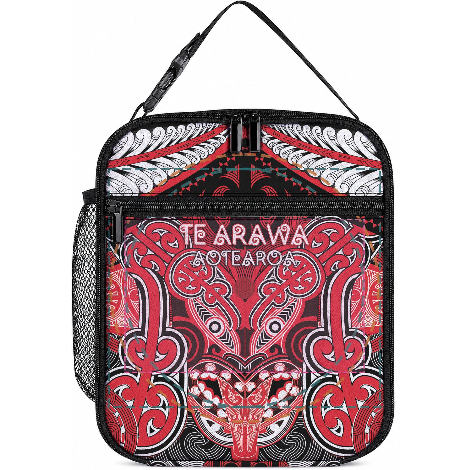 Aotearoa Iwi Te Arawa Lunch Bag Maori Kowhaiwhai Pattern LT19 10.2 × 8.3 × 4.3 inch Red - Polynesian Pride