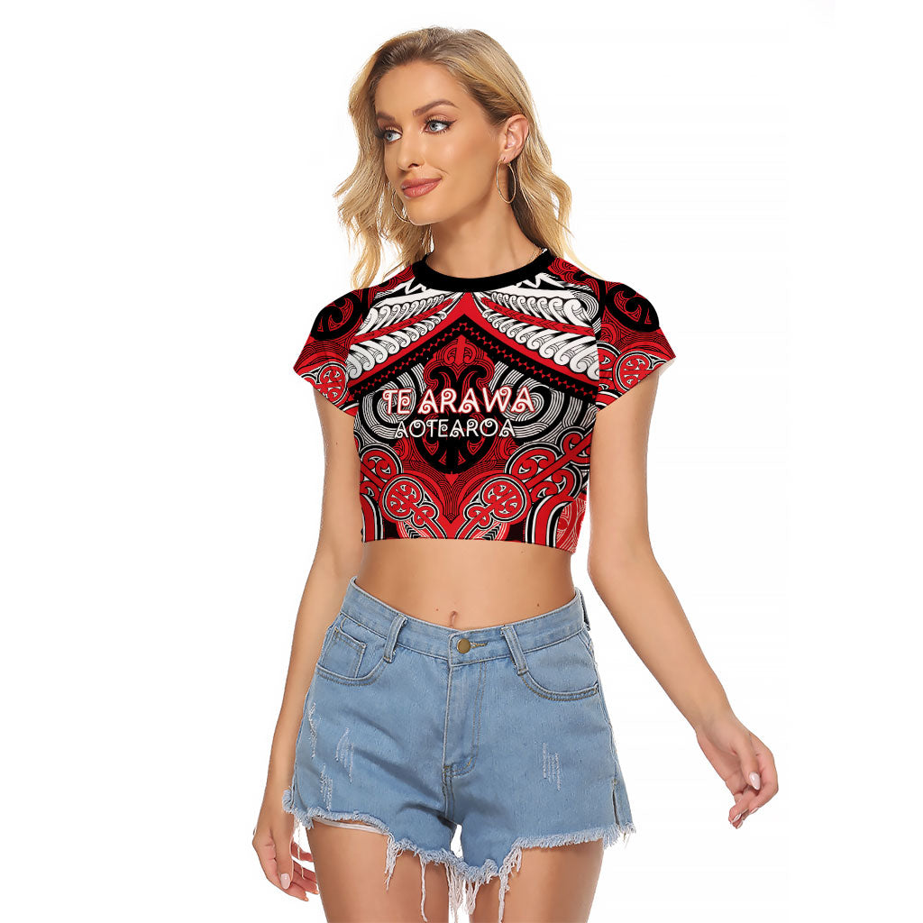 Aotearoa Iwi Te Arawa Personalised Raglan Cropped T Shirt Maori Kowhaiwhai Pattern