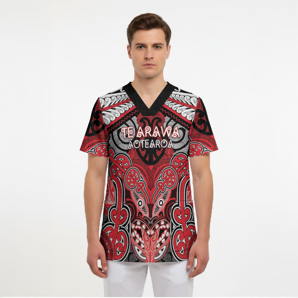 Aotearoa Iwi Te Arawa Personalised Scrub Top Maori Kowhaiwhai Pattern