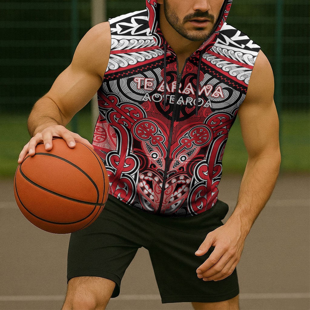 Aotearoa Iwi Te Arawa Personalised Sleeveless Zip Hoodie Maori Kowhaiwhai Pattern
