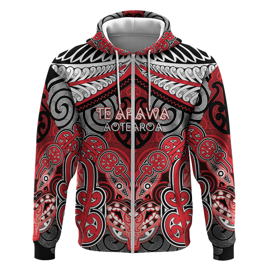 Aotearoa Iwi Te Arawa Personalised Zip Hoodie Maori Kowhaiwhai Pattern