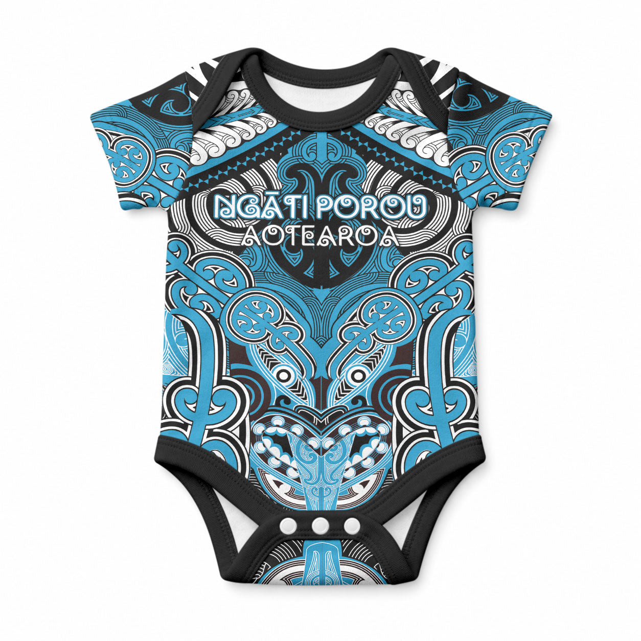 Aotearoa Iwi Ngati Porou Personalised Baby Onesie Maori Kowhaiwhai Pattern LT19 Blue - Polynesian Pride