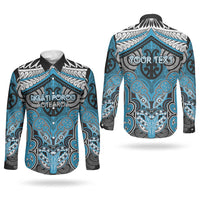 Aotearoa Iwi Ngati Porou Personalised Couples Matching Off The Shoulder Long Sleeve Dress and Long Sleeve Button Shirt Maori Kowhaiwhai Pattern