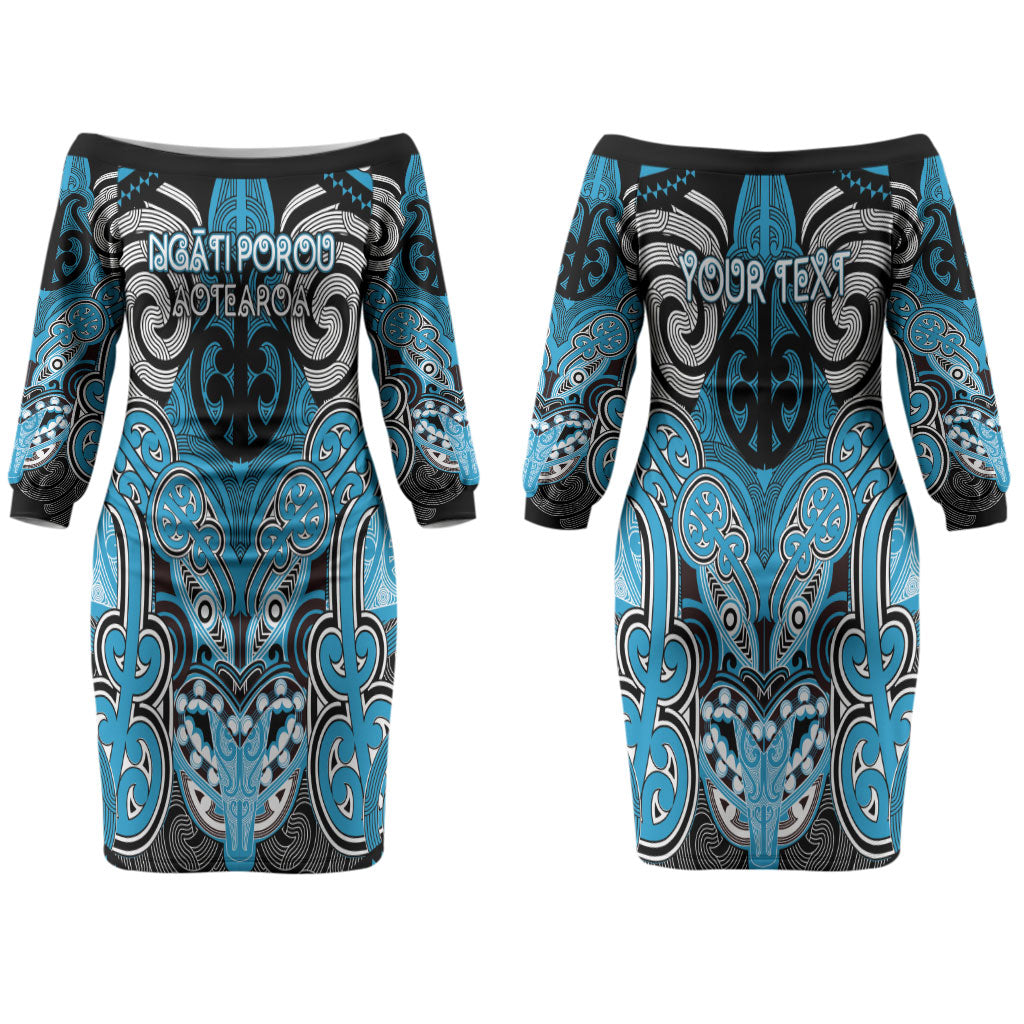Aotearoa Iwi Ngati Porou Personalised Couples Matching Off The Shoulder Long Sleeve Dress and Long Sleeve Button Shirt Maori Kowhaiwhai Pattern