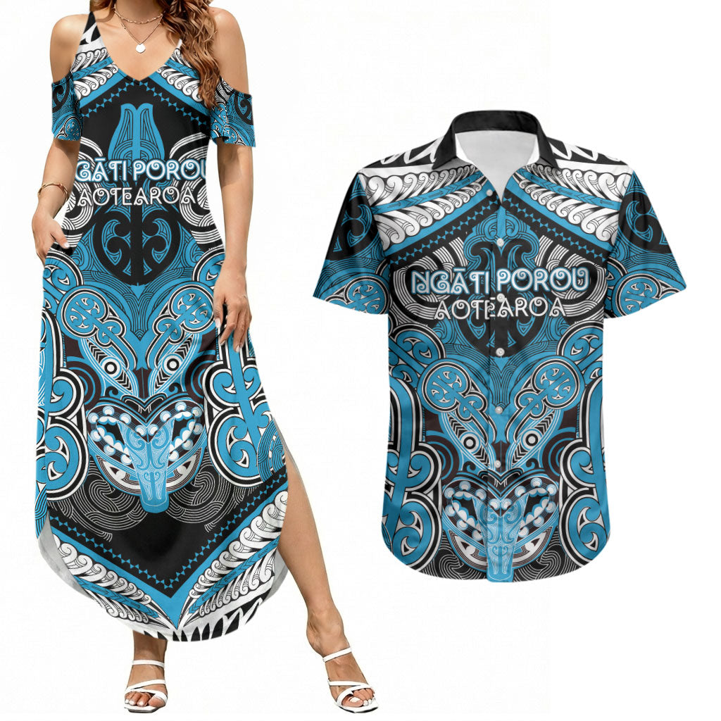 Aotearoa Iwi Ngati Porou Personalised Couples Matching Summer Maxi Dress and Hawaiian Shirt Maori Kowhaiwhai Pattern