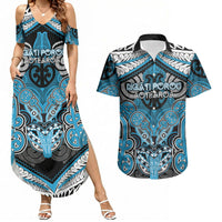 Aotearoa Iwi Ngati Porou Personalised Couples Matching Summer Maxi Dress and Hawaiian Shirt Maori Kowhaiwhai Pattern LT19 Blue - Polynesian Pride