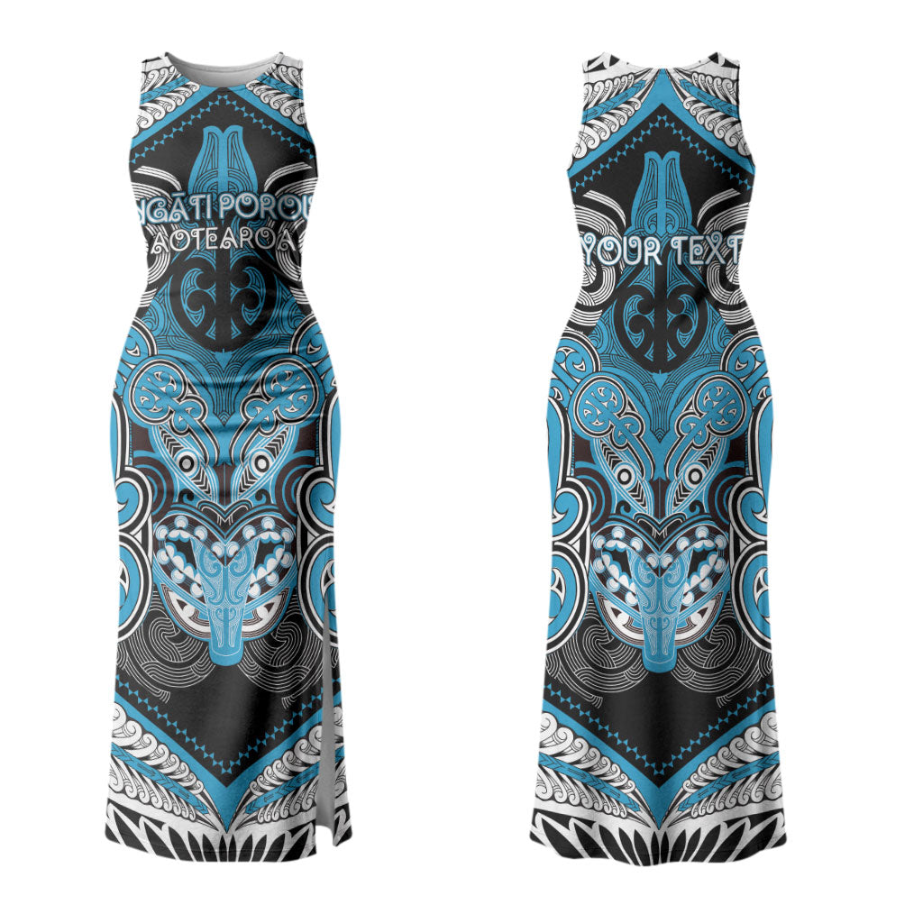 Aotearoa Iwi Ngati Porou Personalised Couples Matching Tank Maxi Dress and Long Sleeve Button Shirt Maori Kowhaiwhai Pattern