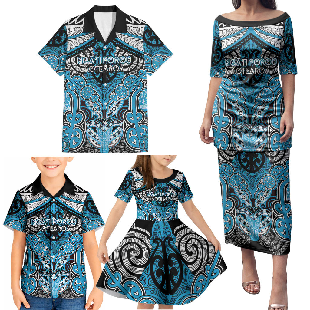 Aotearoa Iwi Ngati Porou Personalised Family Matching Puletasi and Hawaiian Shirt Maori Kowhaiwhai Pattern