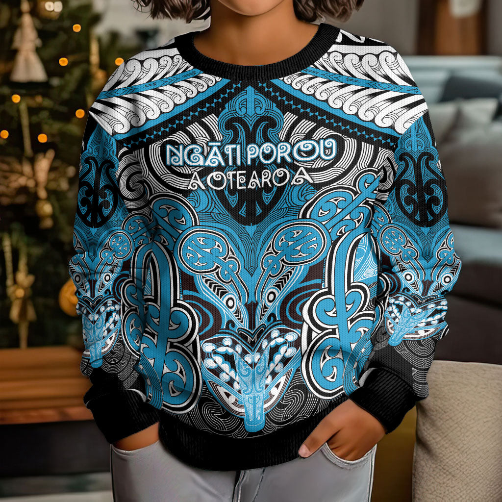 Aotearoa Iwi Ngati Porou Personalised Kid Ugly Christmas Sweater Maori Kowhaiwhai Pattern