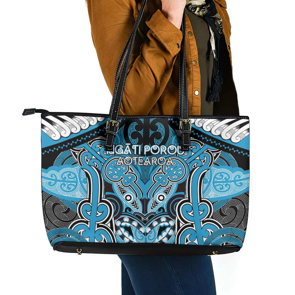 Aotearoa Iwi Ngati Porou Leather Tote Bag Maori Kowhaiwhai Pattern