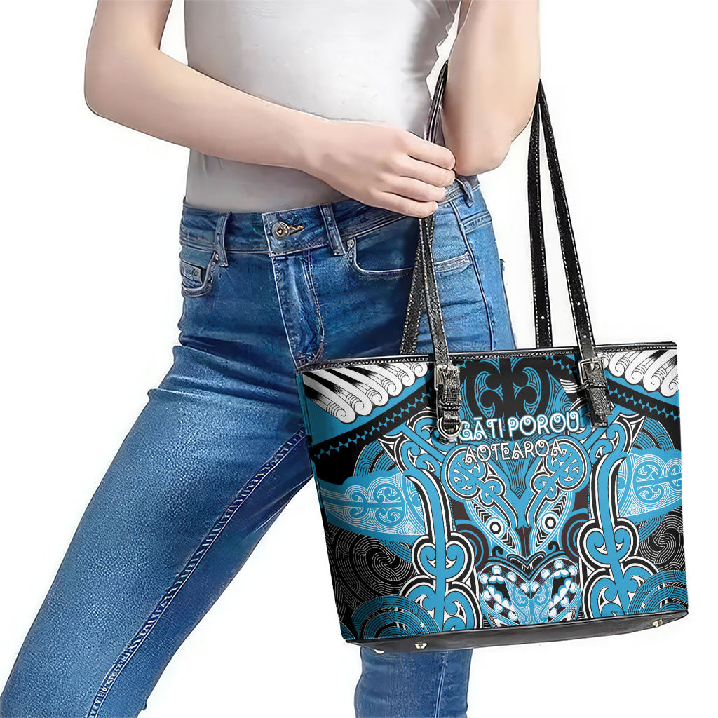 Aotearoa Iwi Ngati Porou Leather Tote Bag Maori Kowhaiwhai Pattern