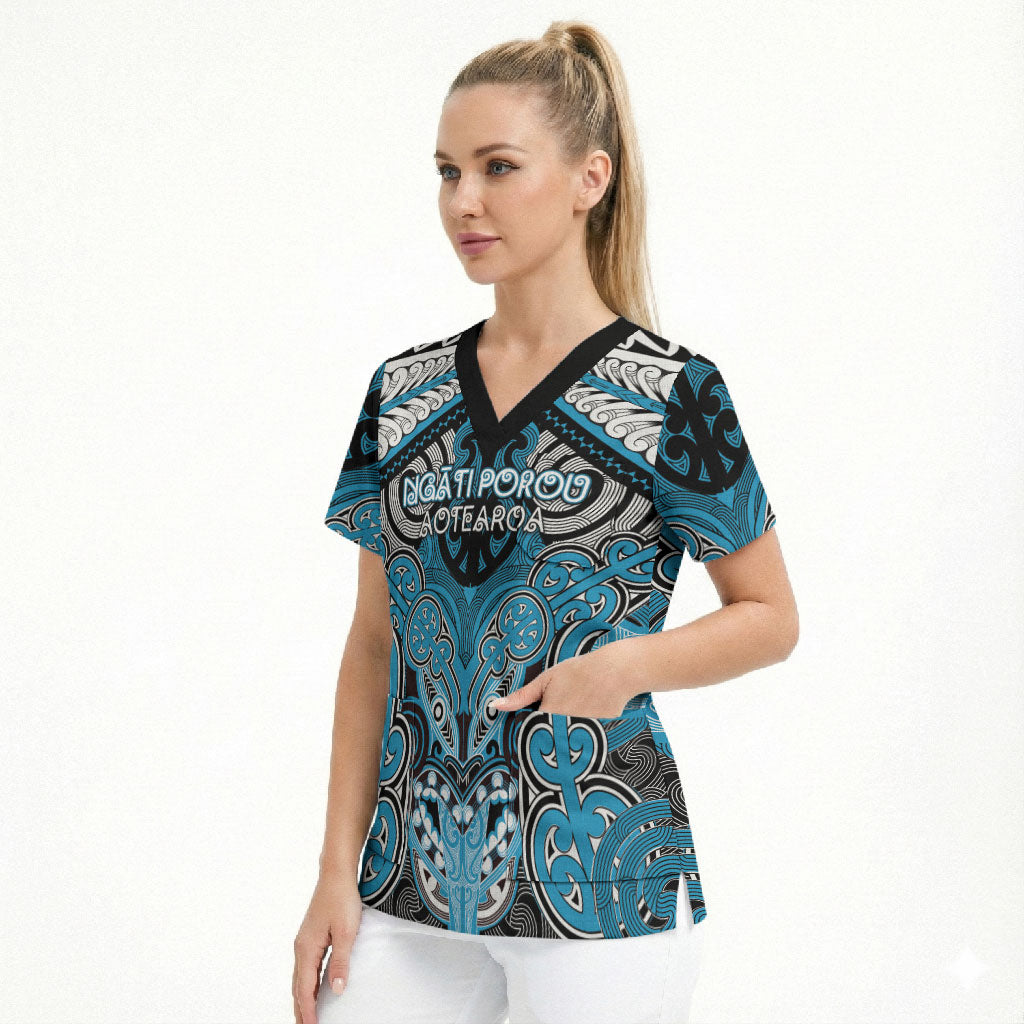 Aotearoa Iwi Ngati Porou Personalised Scrub Top Maori Kowhaiwhai Pattern