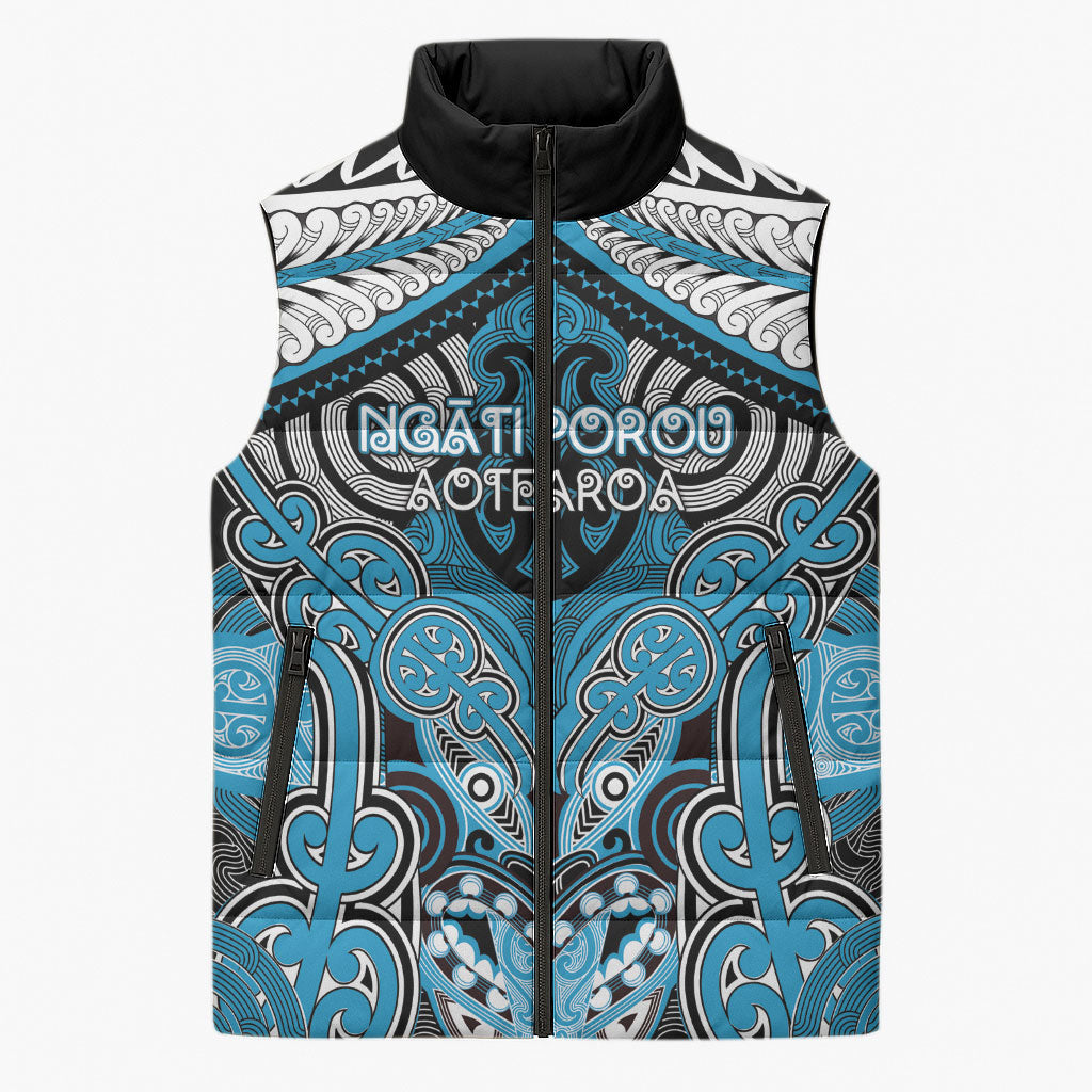Aotearoa Iwi Ngati Porou Personalised Sleeveless Puffer Jacket Maori Kowhaiwhai Pattern