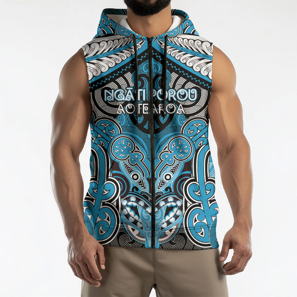 Aotearoa Iwi Ngati Porou Personalised Sleeveless Zip Hoodie Maori Kowhaiwhai Pattern